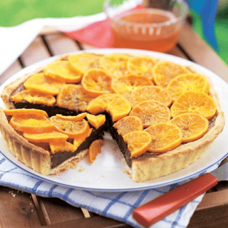 Wow! What An Amazing Fudge Recipe Is This Chocolate Fudge Tart With Sliced Clementine