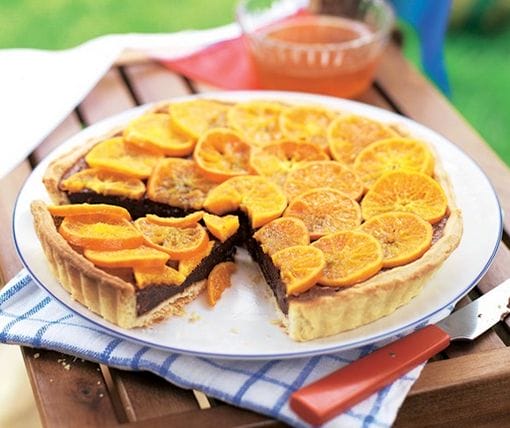 Wow! What An Amazing Fudge Recipe Is This Chocolate Fudge Tart With Sliced Clementine