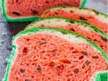 Thumbnail for A Really Fun Bake Is This Water Fantastic Watermelon Look-Alike Raisin Bread