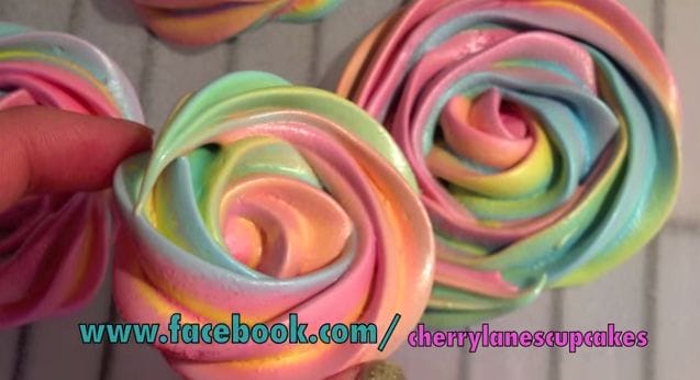 Pretty Rainbow Rose Meringue Cookies