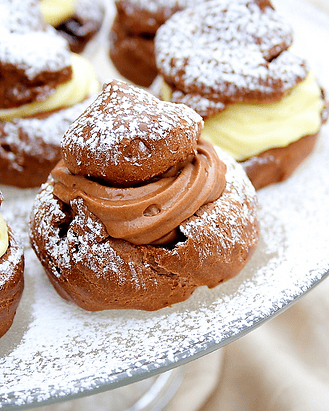 What Heavenly Looking Chocolate Cream Puffs With Chocolate and Vanilla Cream