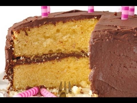 A Yellow Cake Recipe With Chocolate Frosting