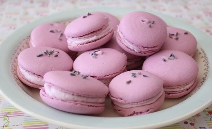 What Pretty Lavender French Macaroons With Lavender Buttercream Frosting