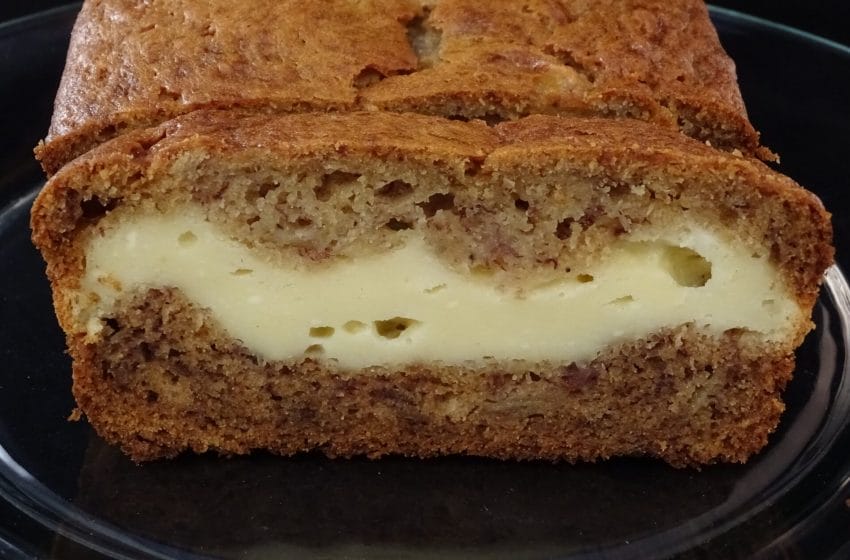 A Delightful Banana Bread With A Cream Cheese Layer