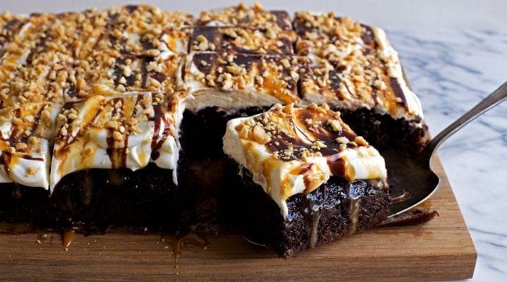 How To Make This Chocolate-Caramel-Peanut Poke Cake