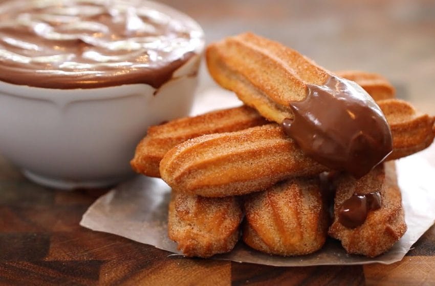 Homemade Baked Churros With A Hot Chocolate Dipped Sauce