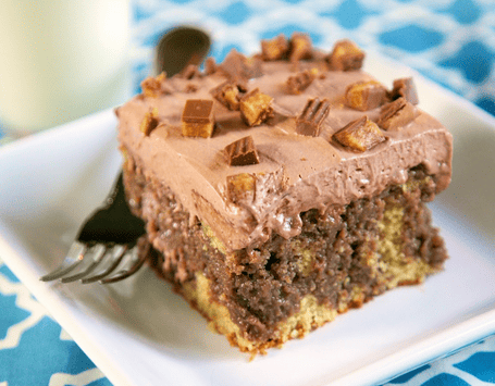 Chocolate Peanut Butter Poke Cake Recipe