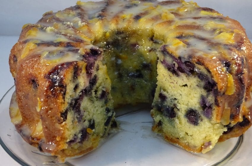 Wonderfully Moist And Delicious Blueberry Yogurt Pound Cake with Marmalade Yogurt Glaze