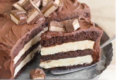 Thumbnail for Layered Caramel Candy Bar Cheesecake Cake To Make