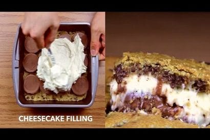 Thumbnail for Delicious Chocolate Chip Reese’s Cheesecake Bars