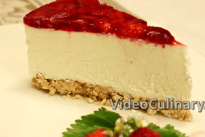 Thumbnail for No Bake Ricotta & Strawberry Cheesecake