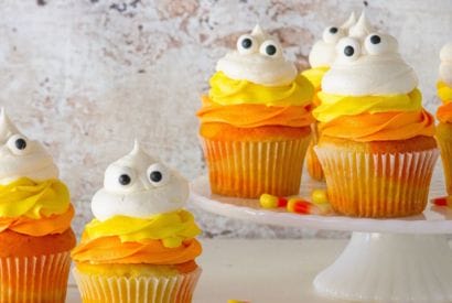 Thumbnail for Fun Candy Corn Ghost Cupcakes