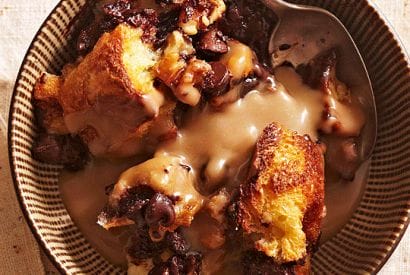 Thumbnail for Yummy Chocolate-Walnut Bread Pudding With Coffee-Kahlua Cream Sauce