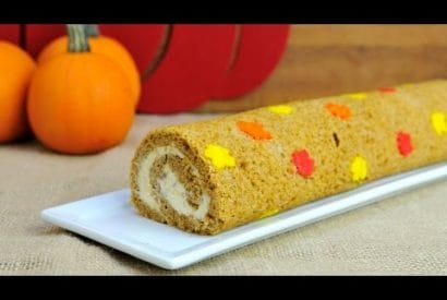 Thumbnail for Pumpkin Leaf Cake Roll With Maple Walnut Cream Cheese Filling
