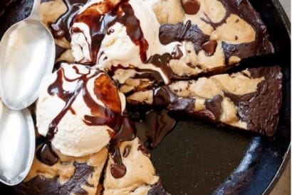 Thumbnail for A Delicious Chocolate Chip Cookie Marbled Skillet Brownie