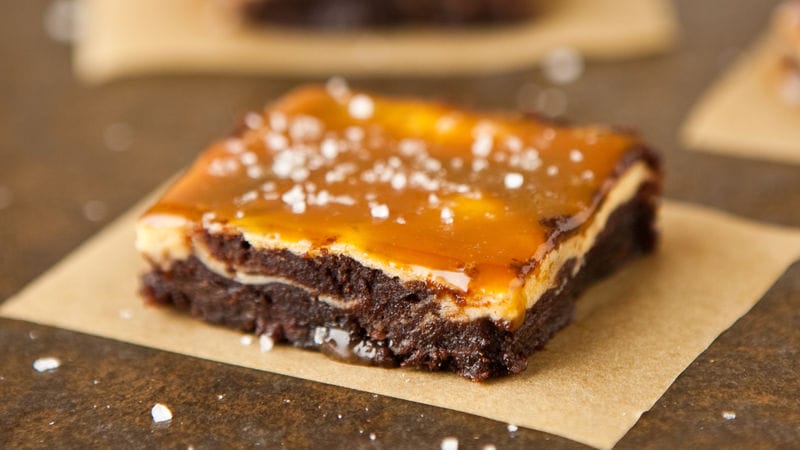 Vanilla Bean Cheesecake Fudge Brownies With Salted Caramel