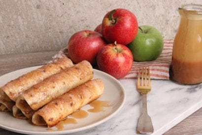 Thumbnail for Caramel Apple Taquitos With A Homemade Salted Caramel Sauce