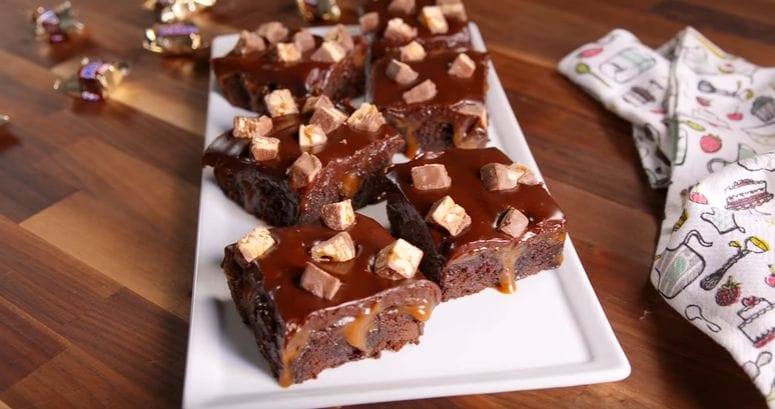 Snickers Poke Brownies