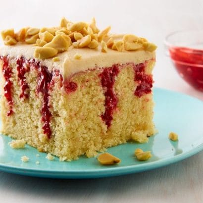 Peanut Butter & Jelly Doughnut Poke Cake