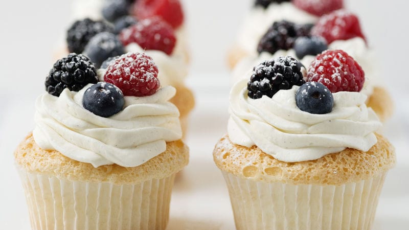 Angel Food Cupcakes With Whipped Cream & Berries