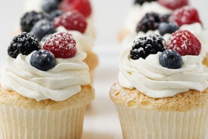 Thumbnail for Delicious Angel Food Cupcakes With Whipped Cream & Berries