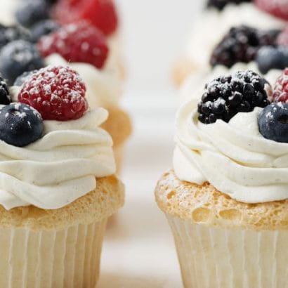 Angel Food Cupcakes With Whipped Cream & Berries