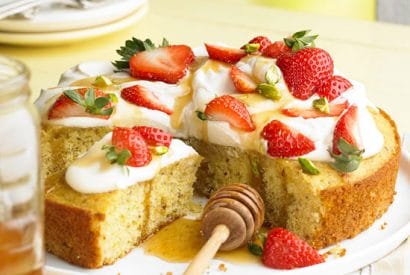 Thumbnail for Delicious Pistachio-Honey Cake With Berries And Cream