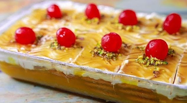 Orange Custard Slice No Bake Biscuit Cake Recipe