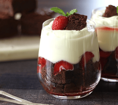 Brownie + Strawberry Cheesecake Parfait